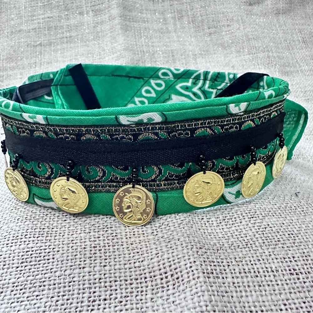 Artisan Gold Coin Choker Necklace Self Tie Bandana Neckerchief Handmade OOAK new